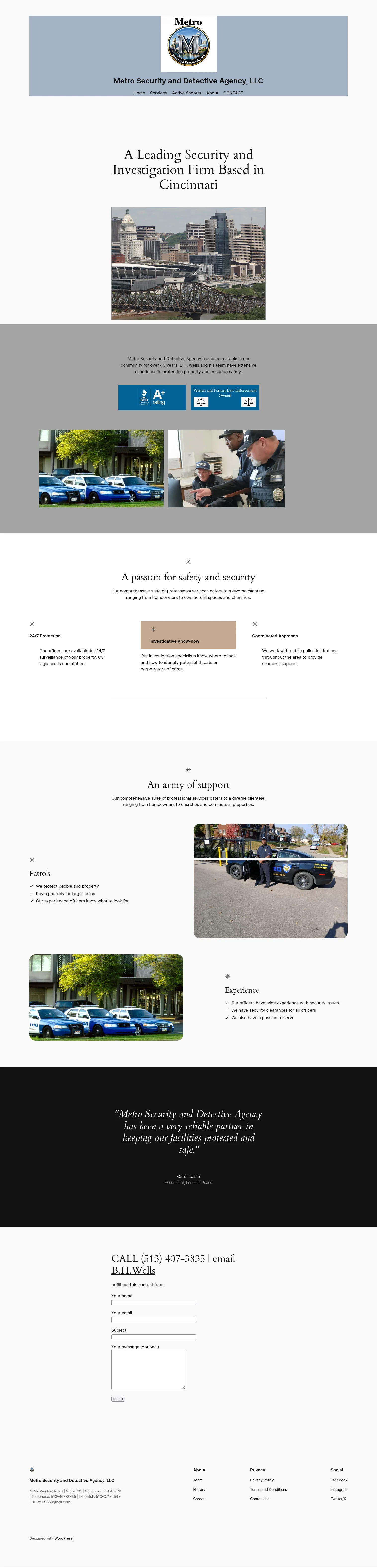 Metro Security website before transformation