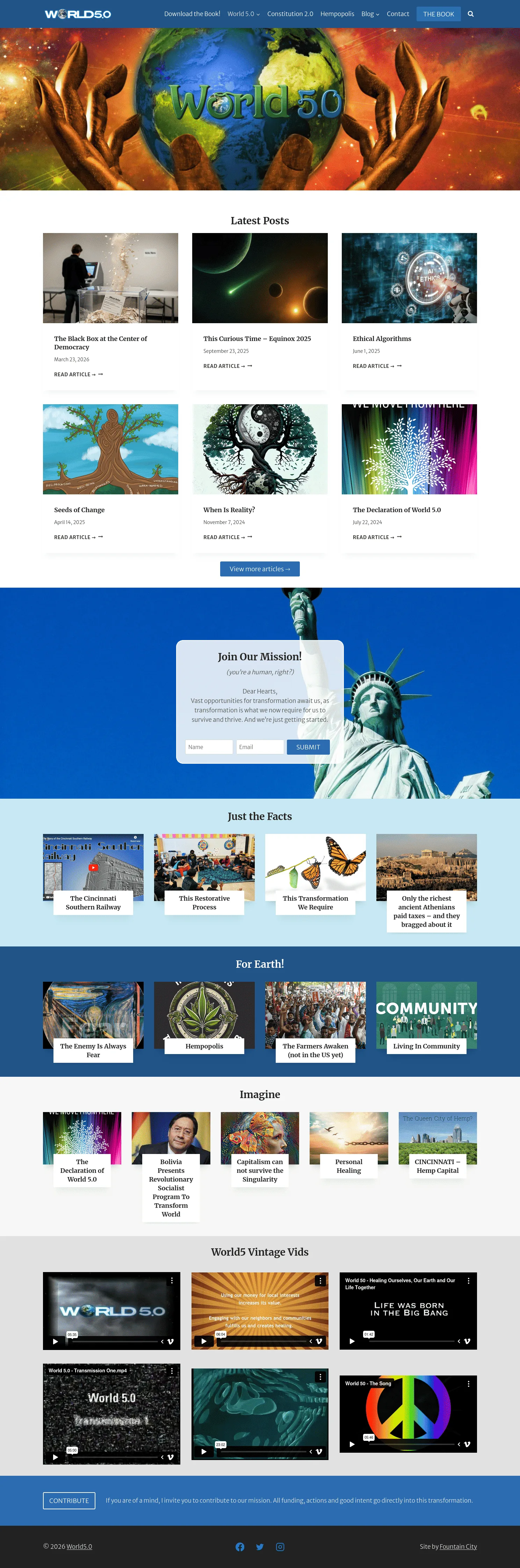 World 5.0 website before transformation